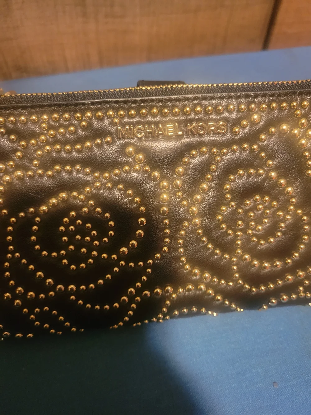 Michael Kors Black Studded Leather Wristlet